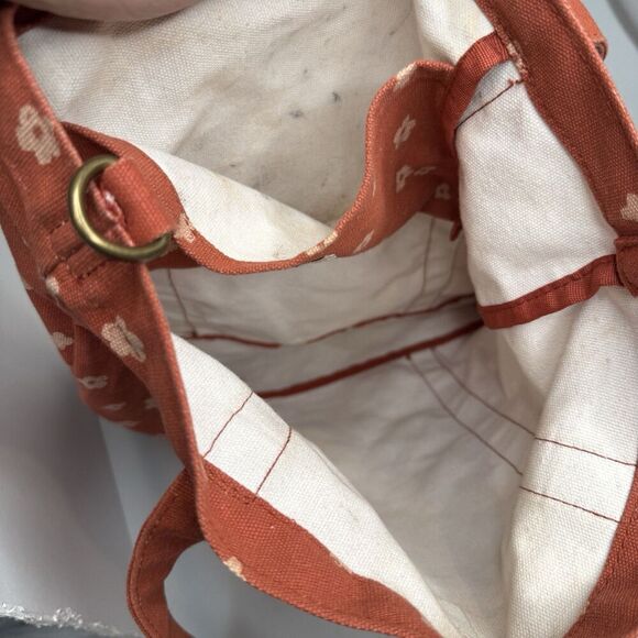 Typo Floral Canvas Tote Bag Rust Orange Adjustable Strap 16.5x13x1 EUC - Picture 8 of 16